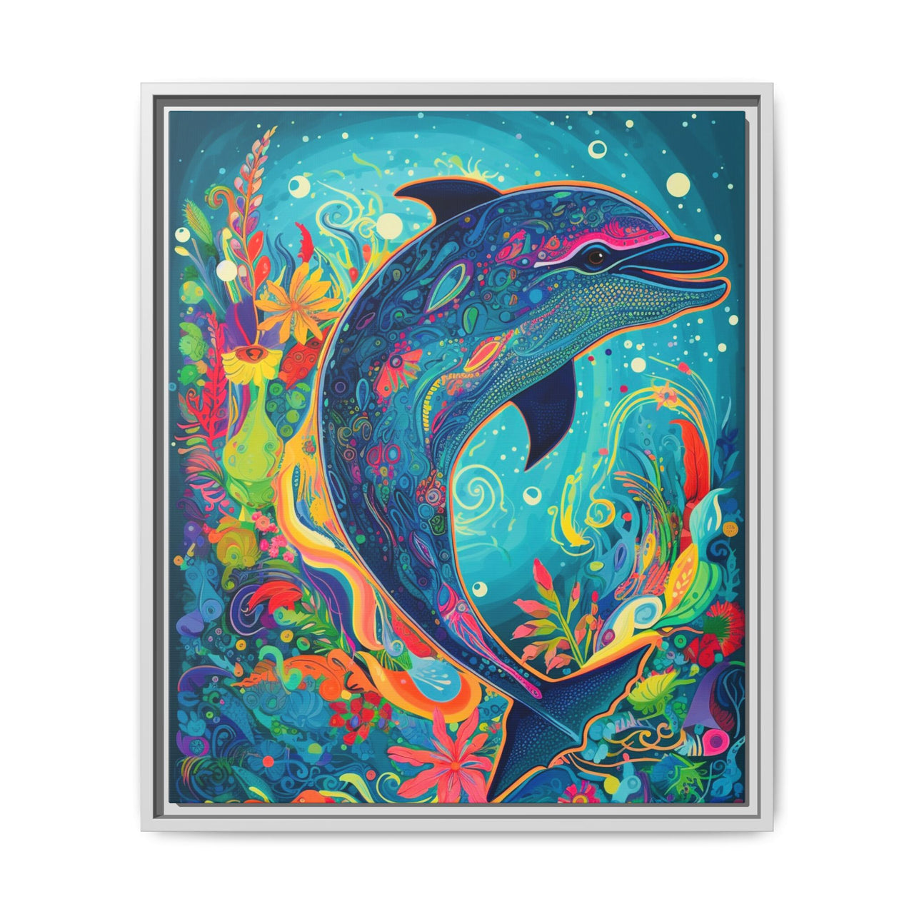 Ocean Bloom Dolphin Canvas Wall Art with Frame