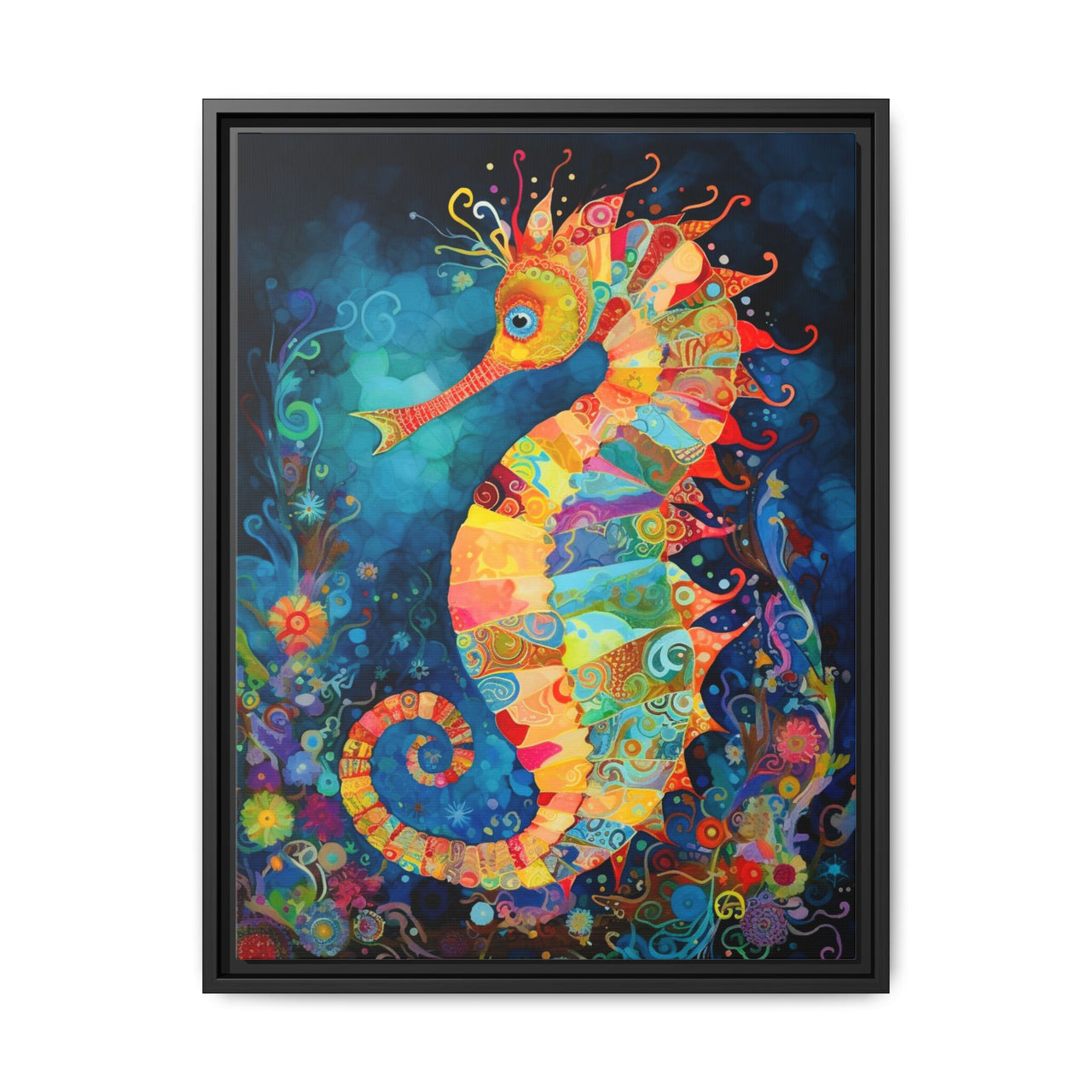 Coral Carnival Seahorse Canvas Wall Art with Frame