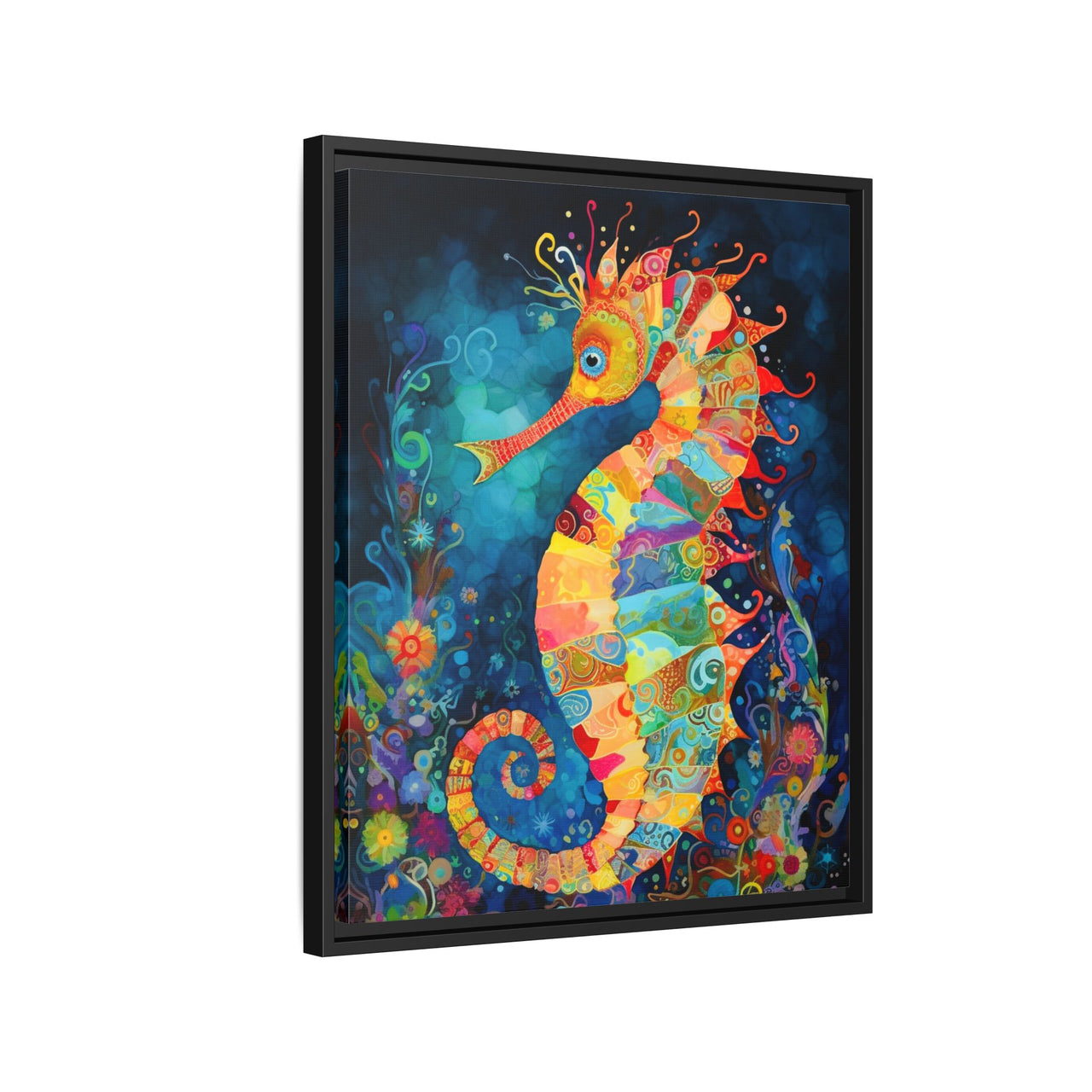 Coral Carnival Seahorse Canvas Wall Art with Frame