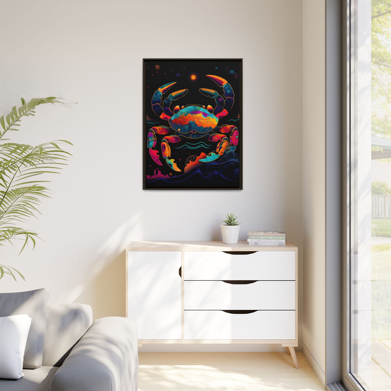 Neon Tide Crab Canvas Wall Art with Frame
