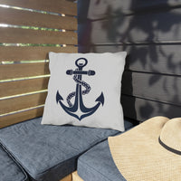 Thumbnail for Pillow with an anchor design on a wooden bench