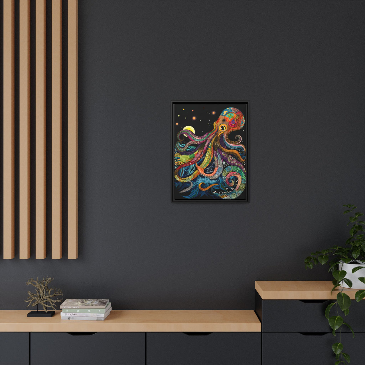 Midnight Depths Octopus Canvas Wall Art with Frame