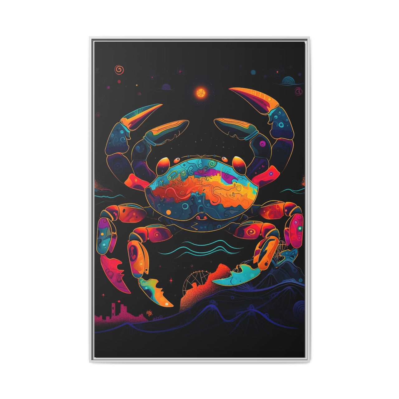 Neon Tide Crab Canvas Wall Art with Frame