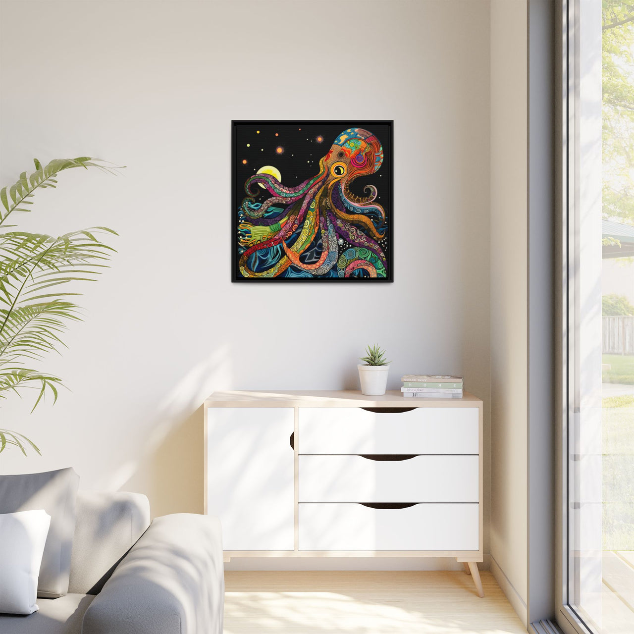 Midnight Depths Octopus Canvas Wall Art with Frame