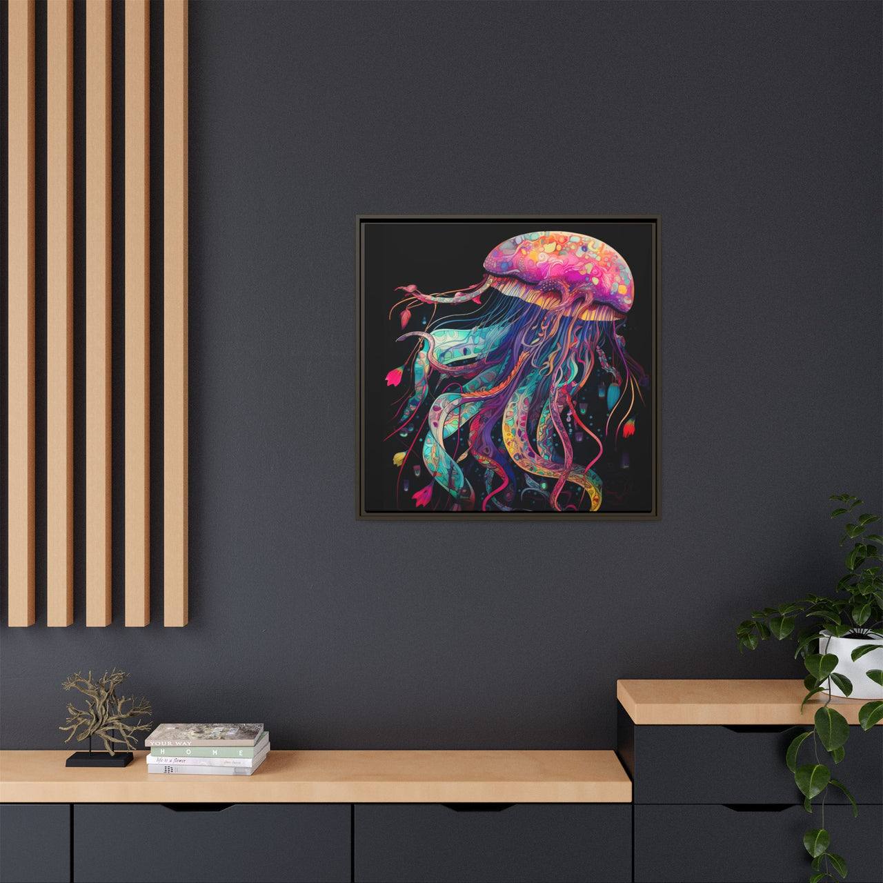 Celestial Drifter Jellyfish Canvas Wall Art with Frame