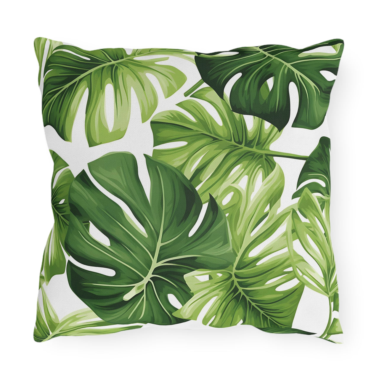 Pillow with green leaf pattern on a white background