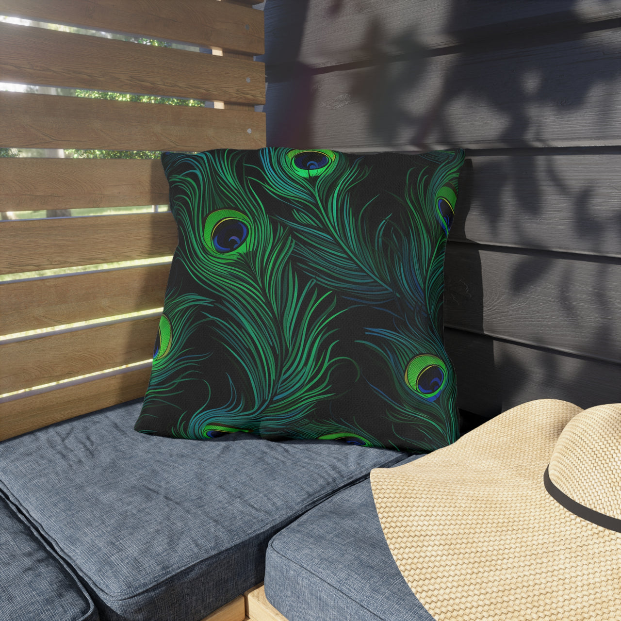 Peacock Mirage Outdoor Throw Pillow