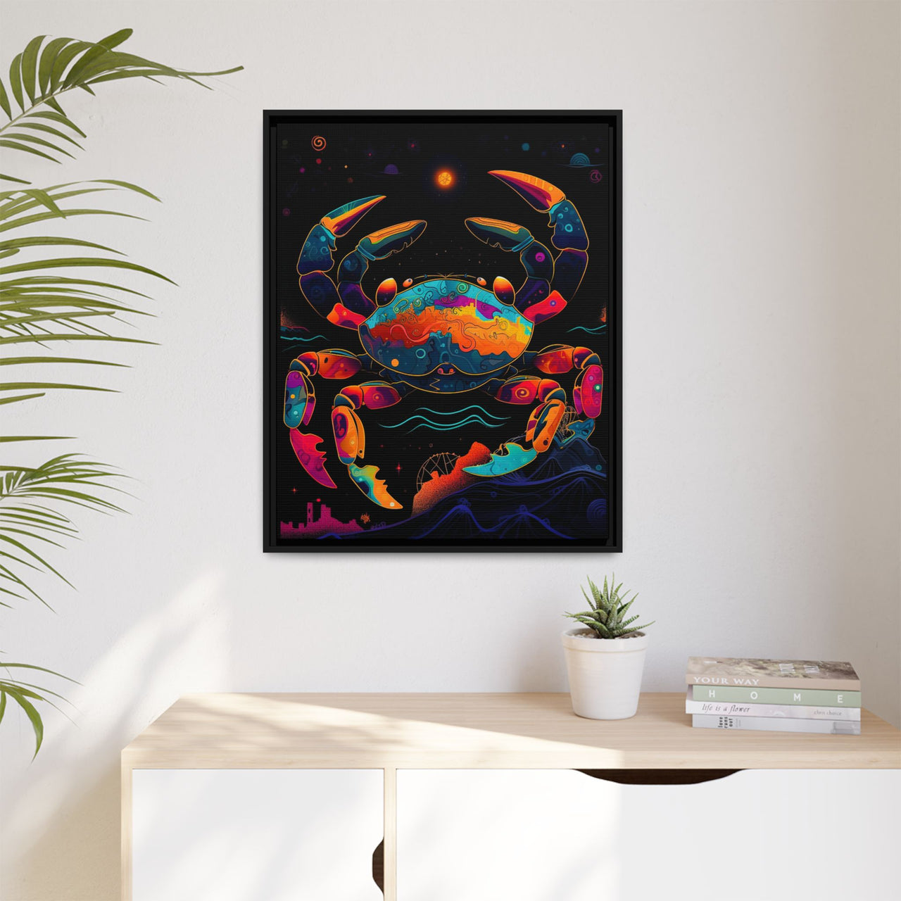 Neon Tide Crab Canvas Wall Art with Frame