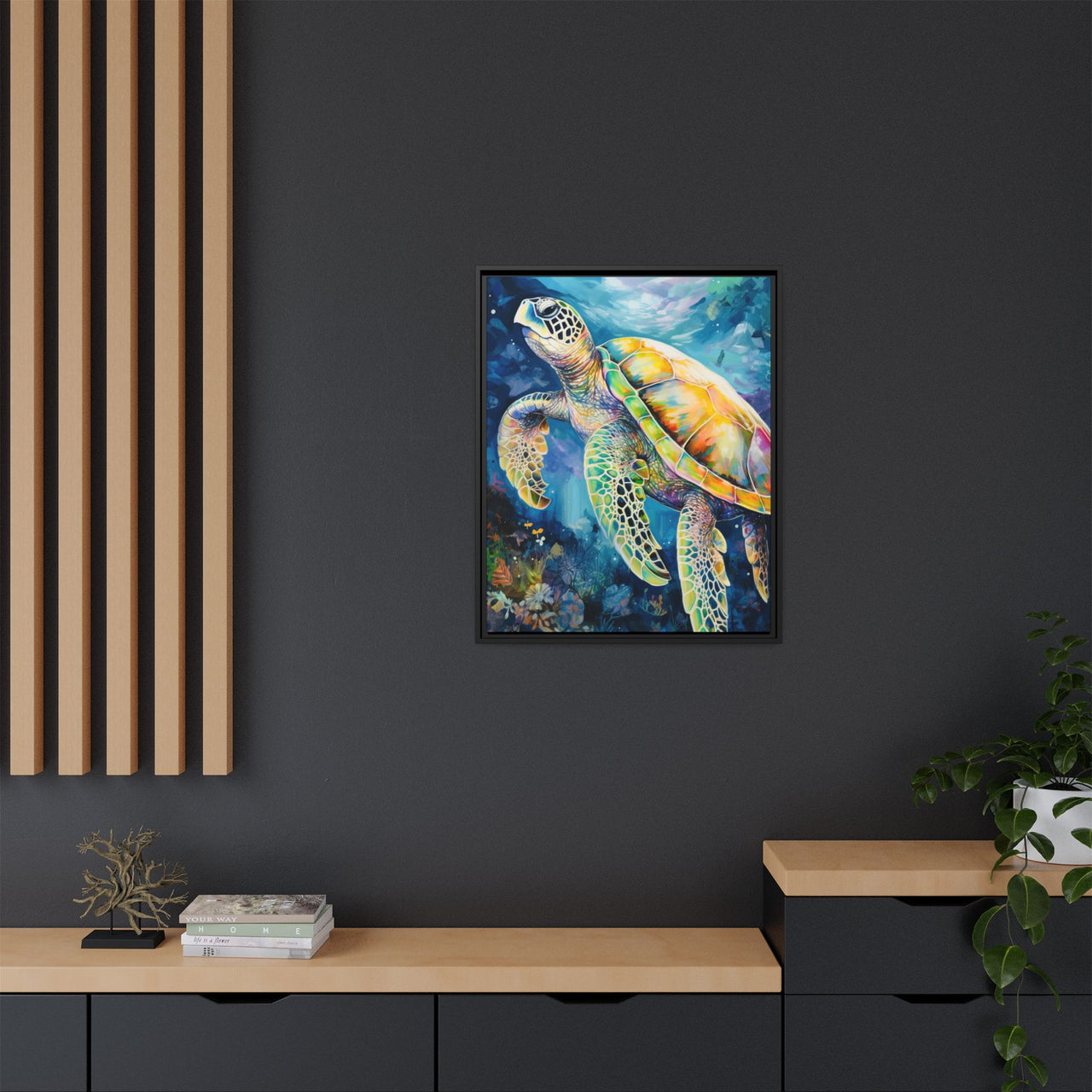 Gliding Turtle Canvas Wall Art with Frame