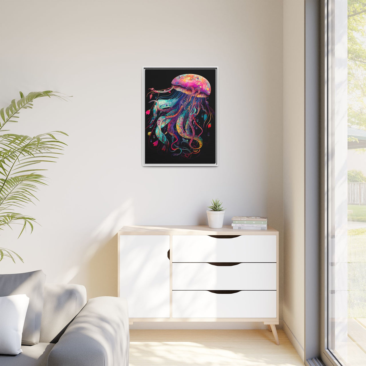 Celestial Drifter Jellyfish Canvas Wall Art with Frame