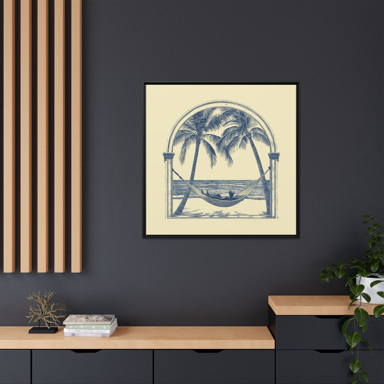 Palm Retreat Hammock Canvas Wall Art with Frame