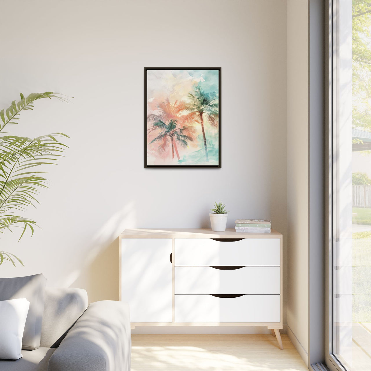 Palm Glow Canvas Wall Art with Frame
