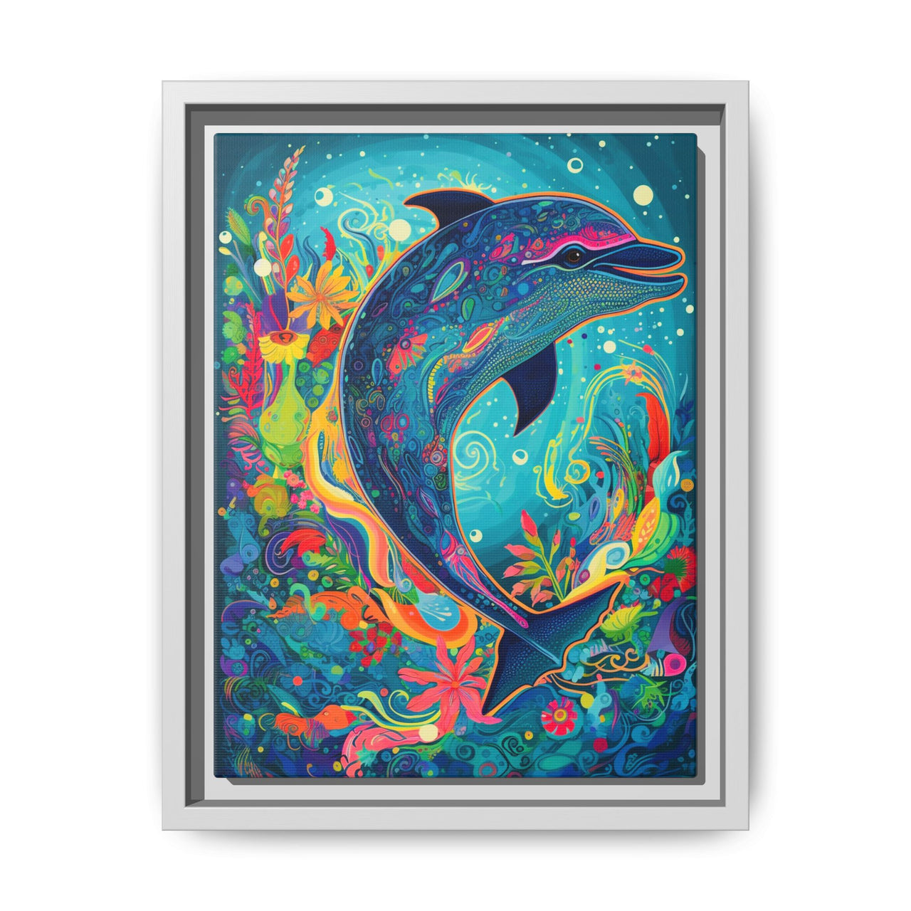 Ocean Bloom Dolphin Canvas Wall Art with Frame
