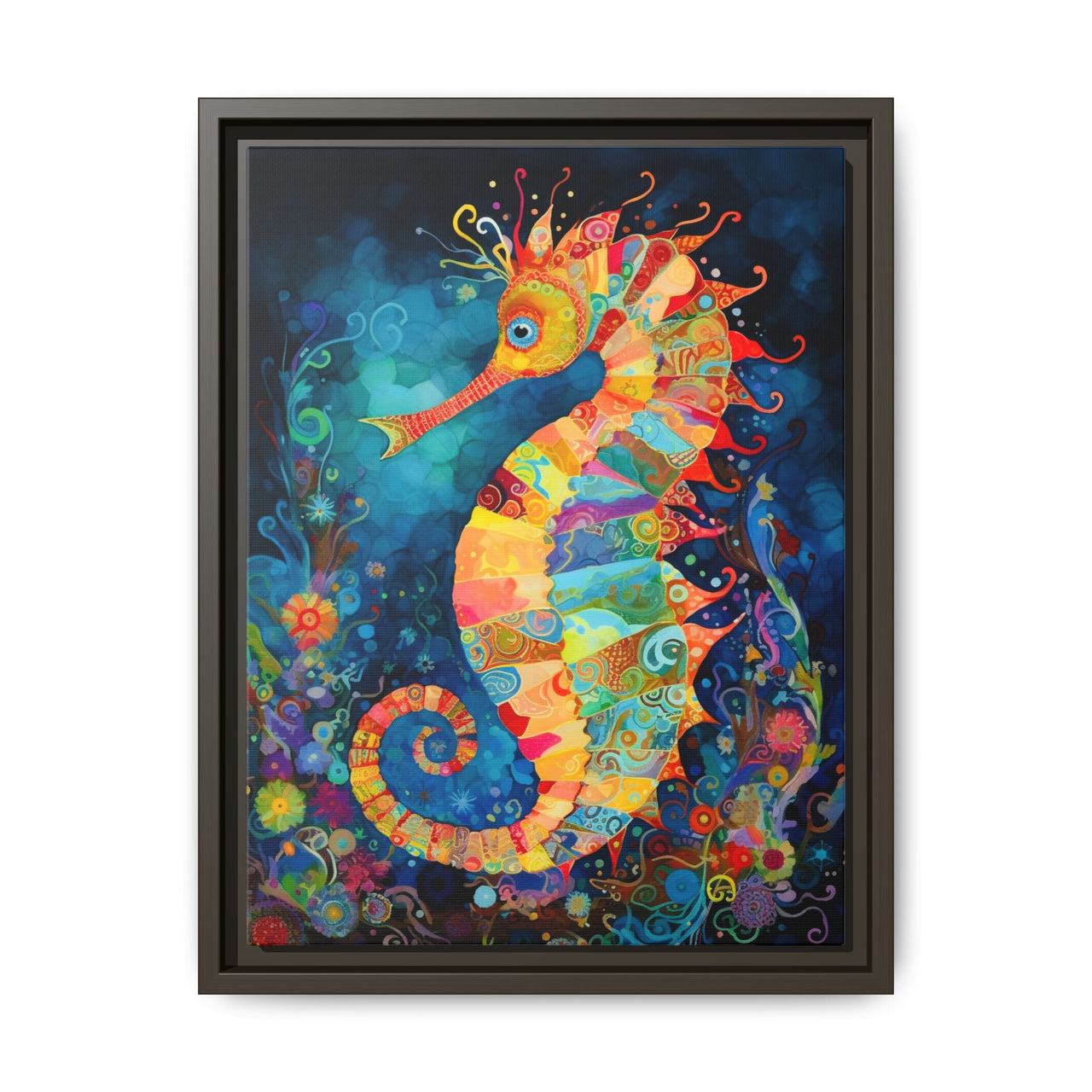 Coral Carnival Seahorse Canvas Wall Art with Frame