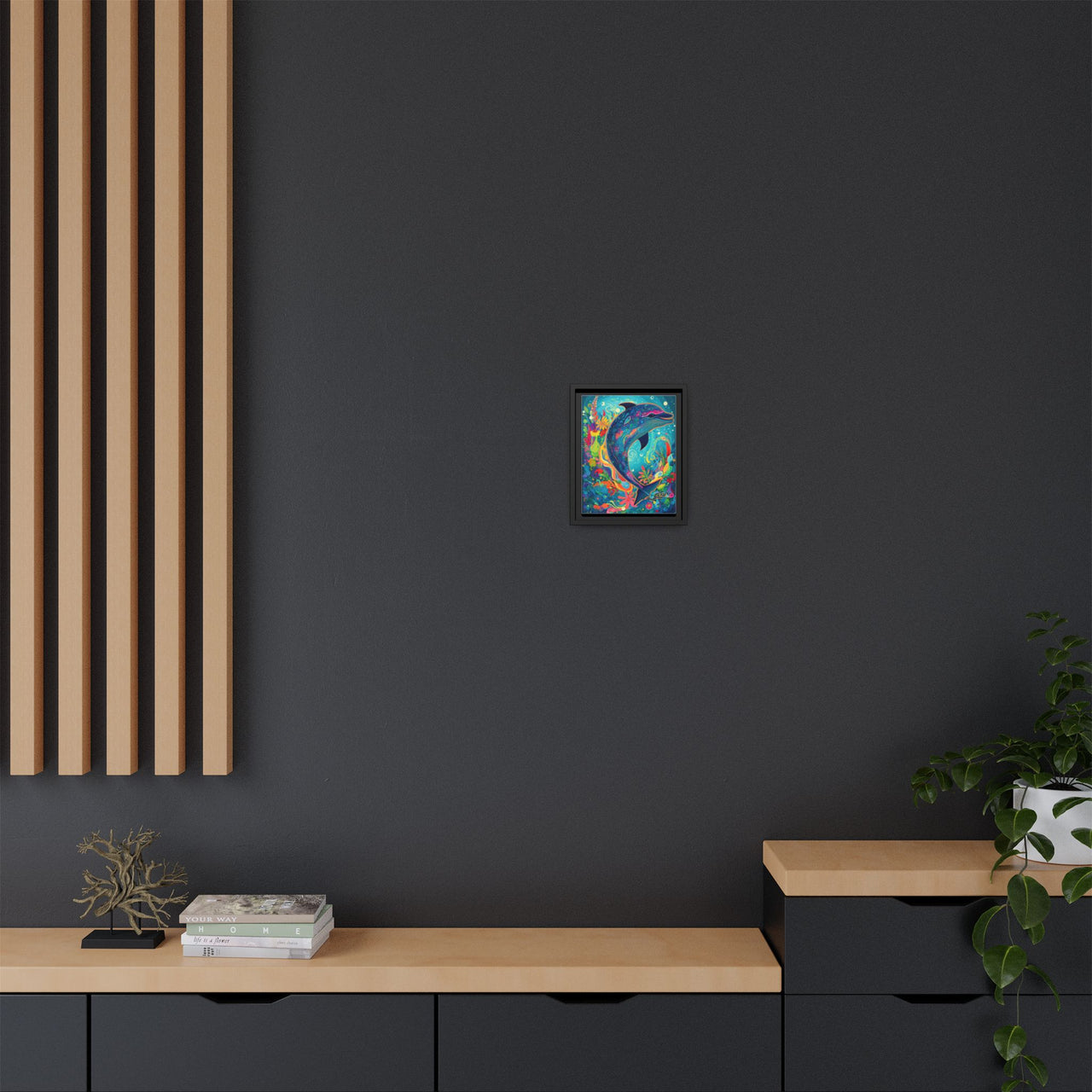 Ocean Bloom Dolphin Canvas Wall Art with Frame