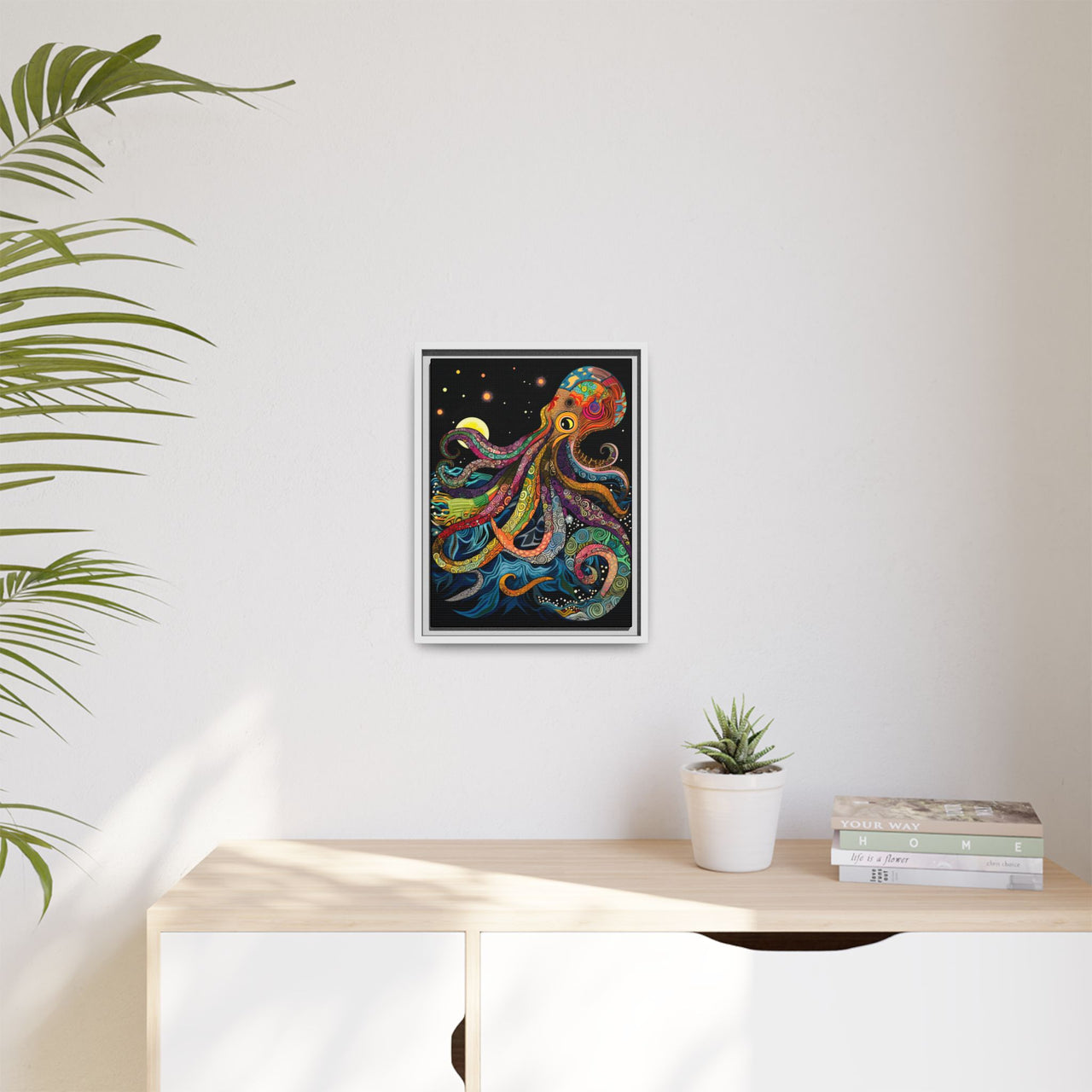 Midnight Depths Octopus Canvas Wall Art with Frame