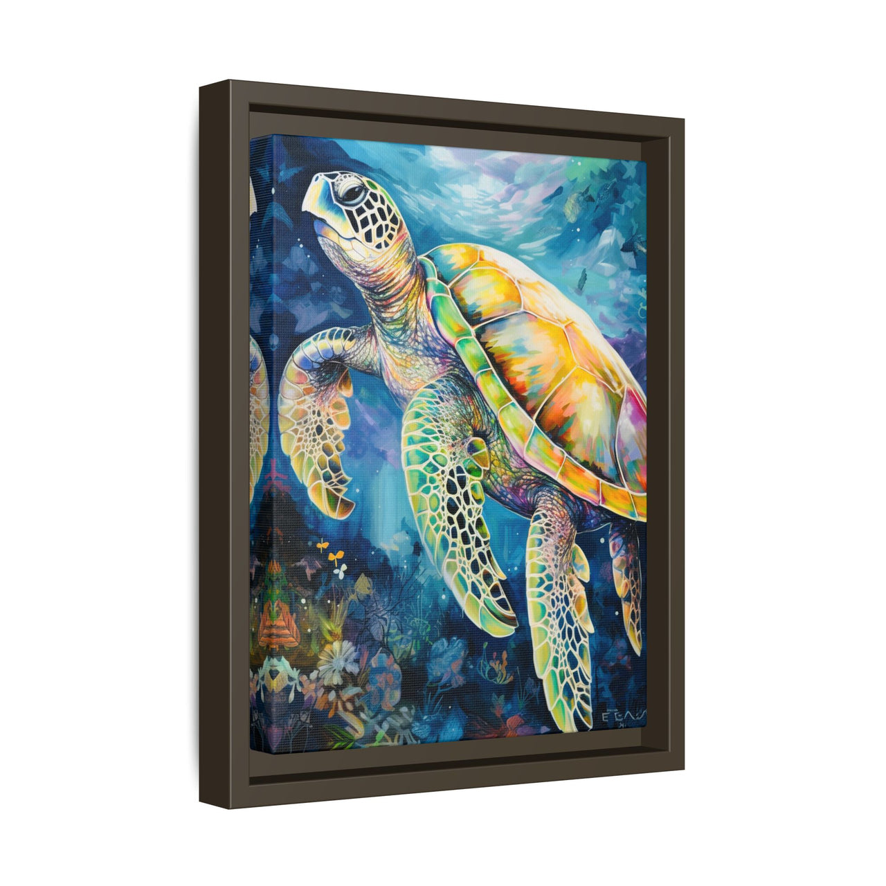Gliding Turtle Canvas Wall Art with Frame
