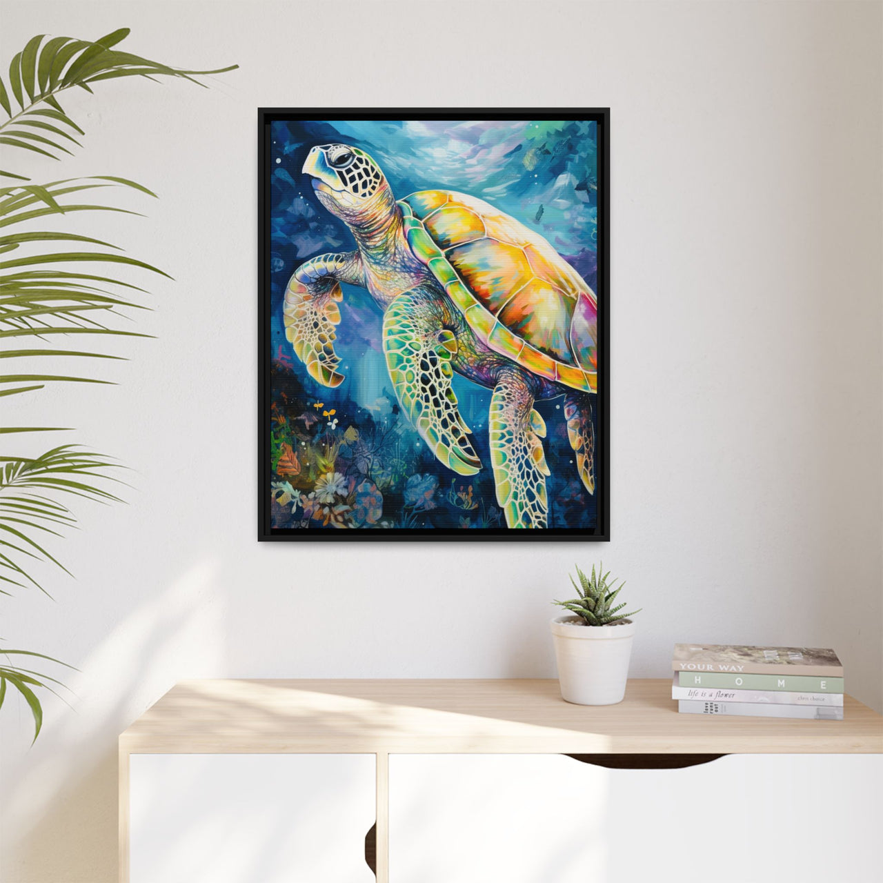 Gliding Turtle Canvas Wall Art with Frame