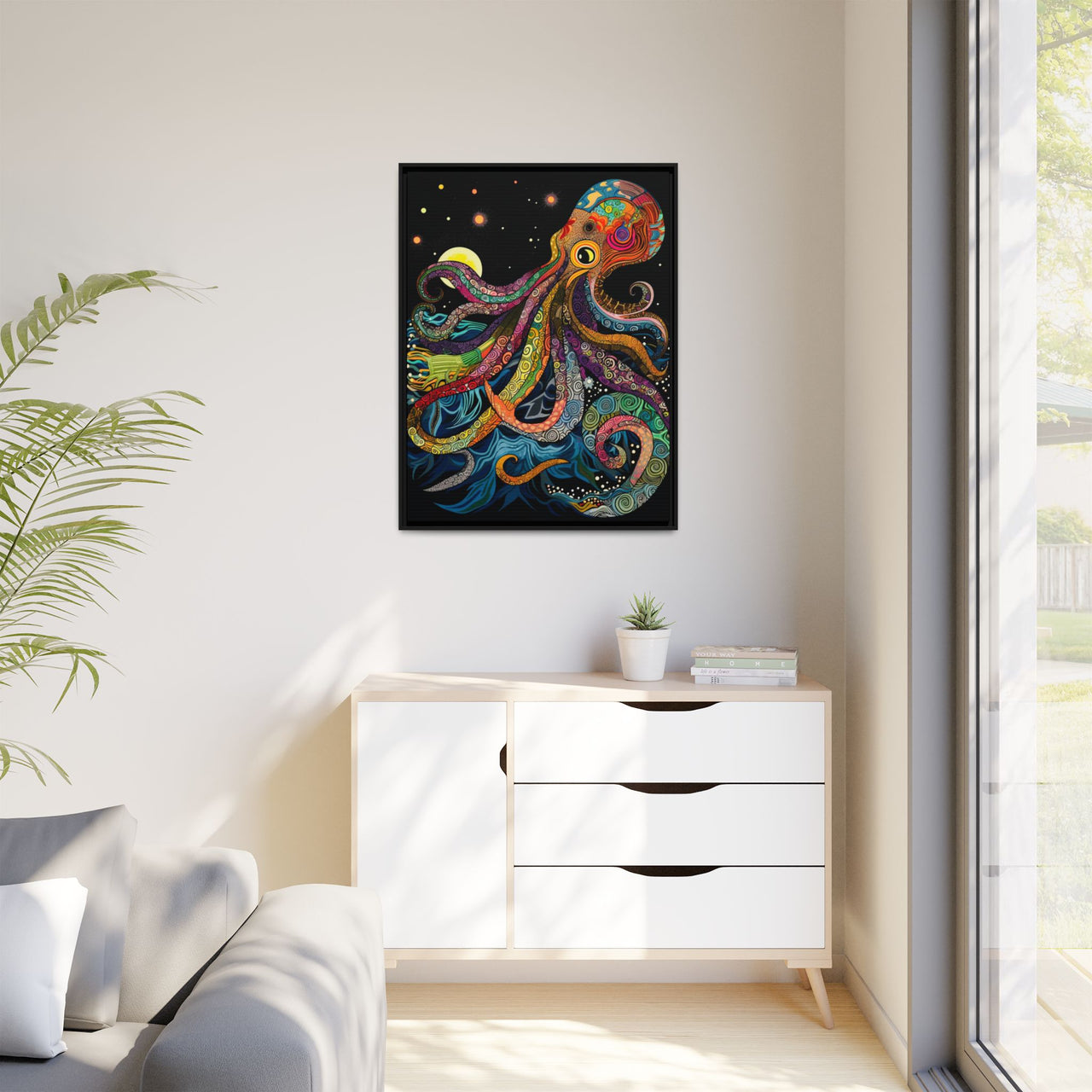 Midnight Depths Octopus Canvas Wall Art with Frame