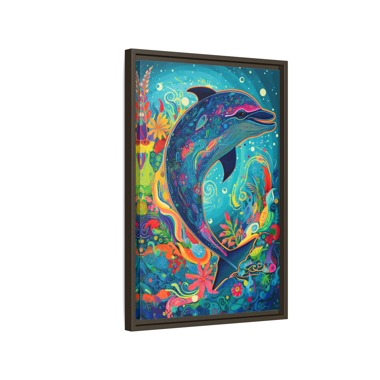 Ocean Bloom Dolphin Canvas Wall Art with Frame