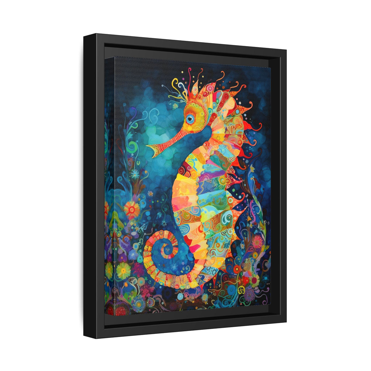 Coral Carnival Seahorse Canvas Wall Art with Frame
