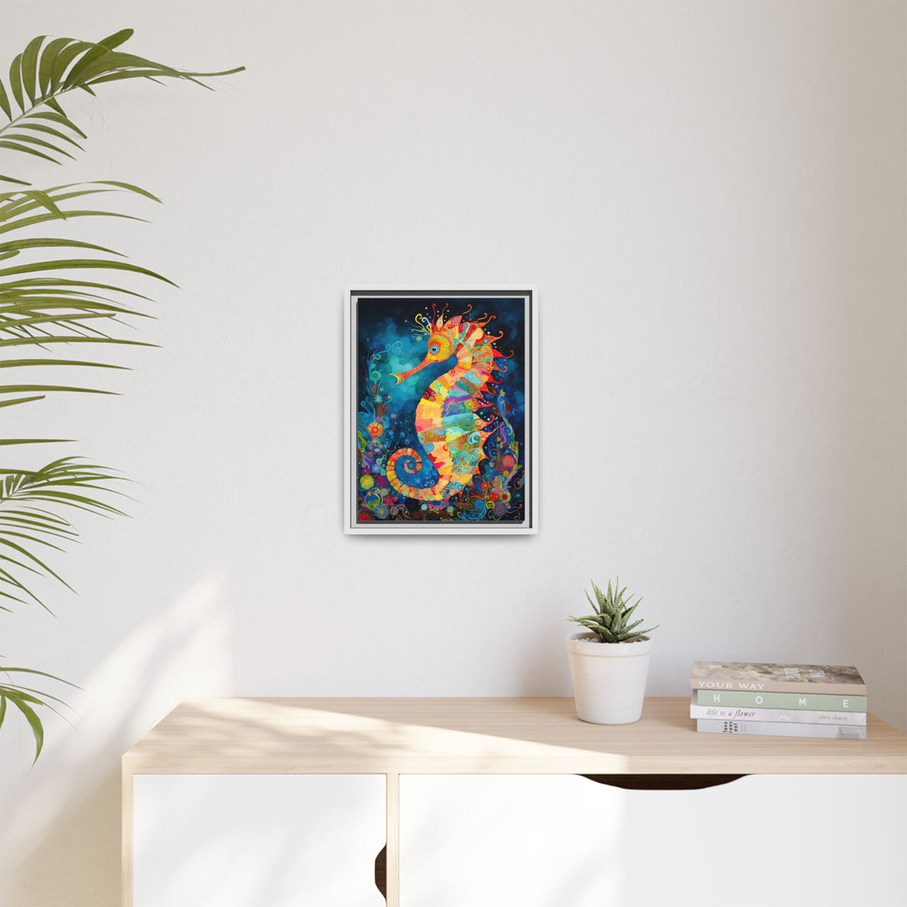 Coral Carnival Seahorse Canvas Wall Art with Frame