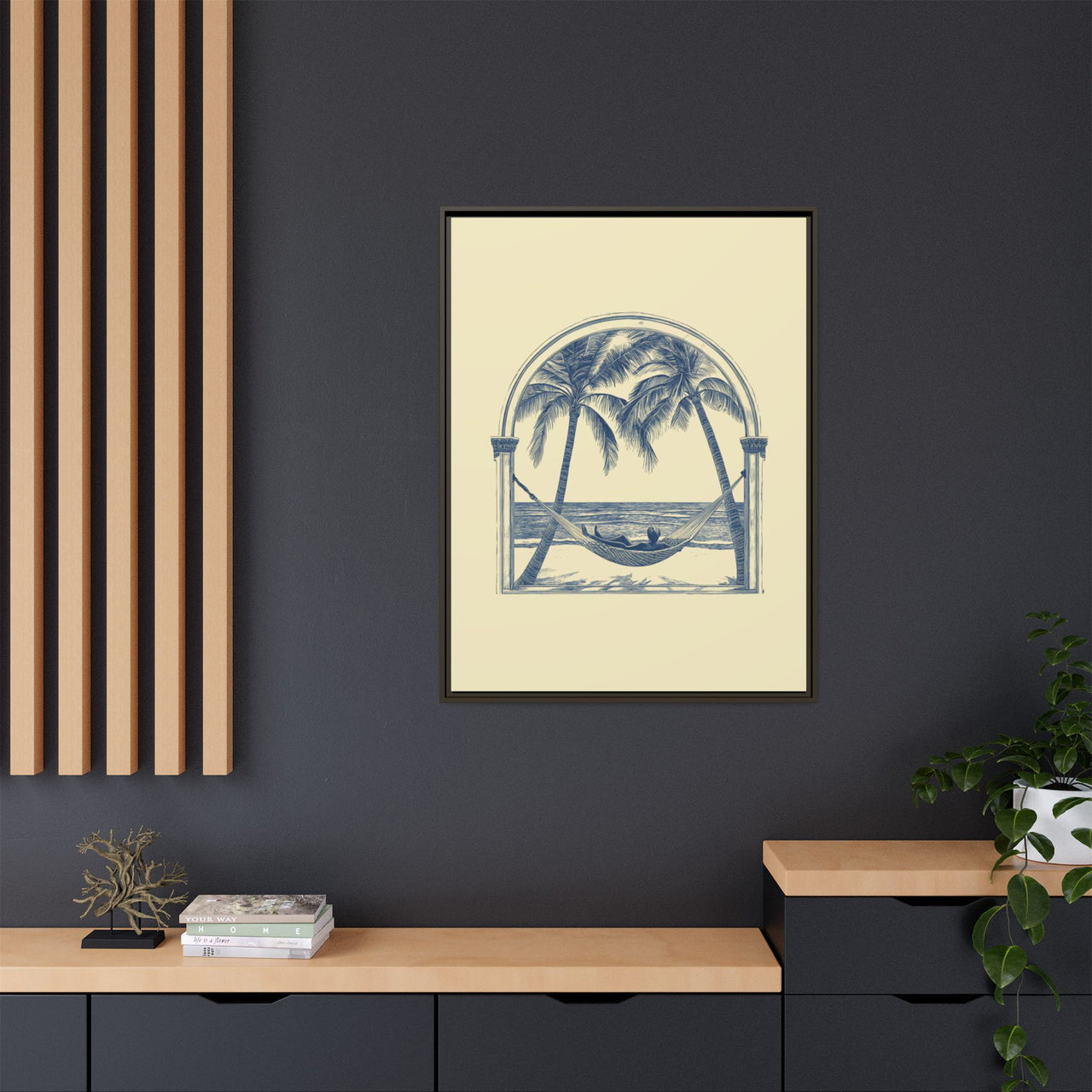 Palm Retreat Hammock Canvas Wall Art with Frame