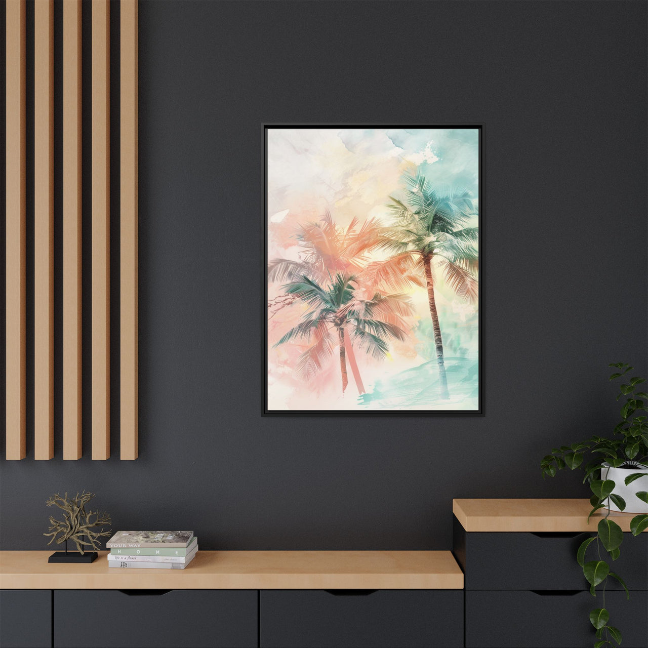 Palm Glow Canvas Wall Art with Frame