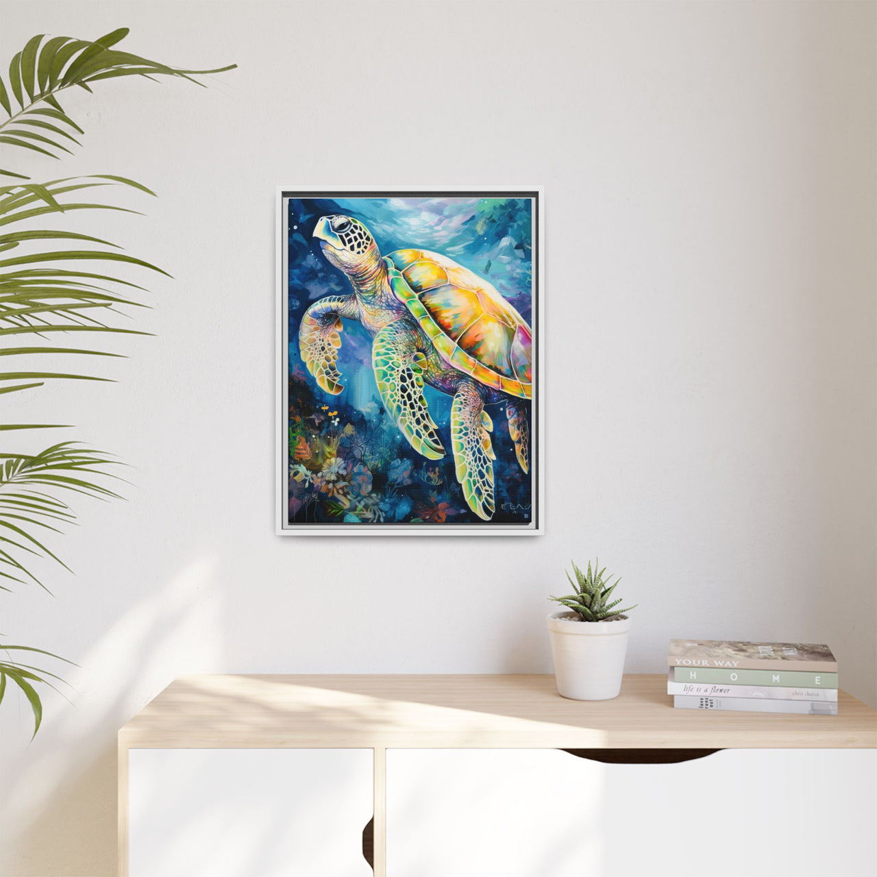 Gliding Turtle Canvas Wall Art with Frame