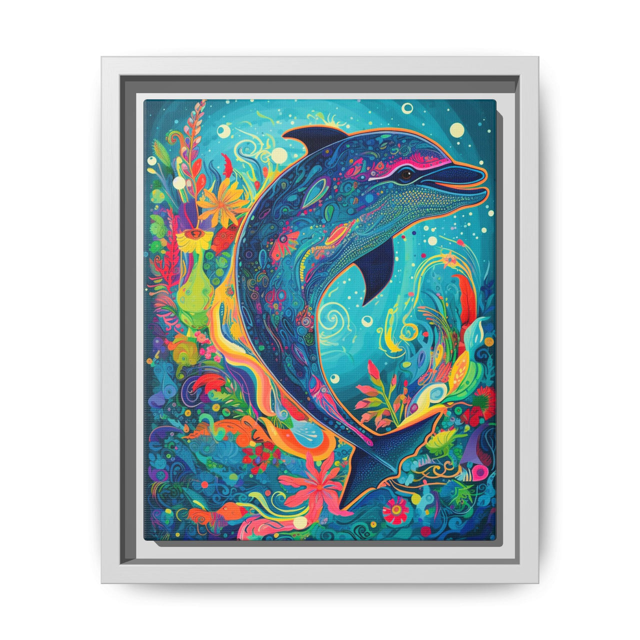 Ocean Bloom Dolphin Canvas Wall Art with Frame