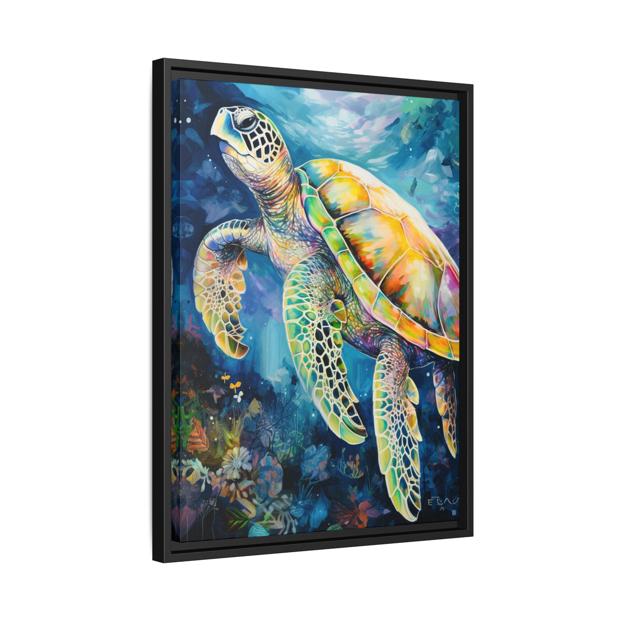 Gliding Turtle Canvas Wall Art with Frame