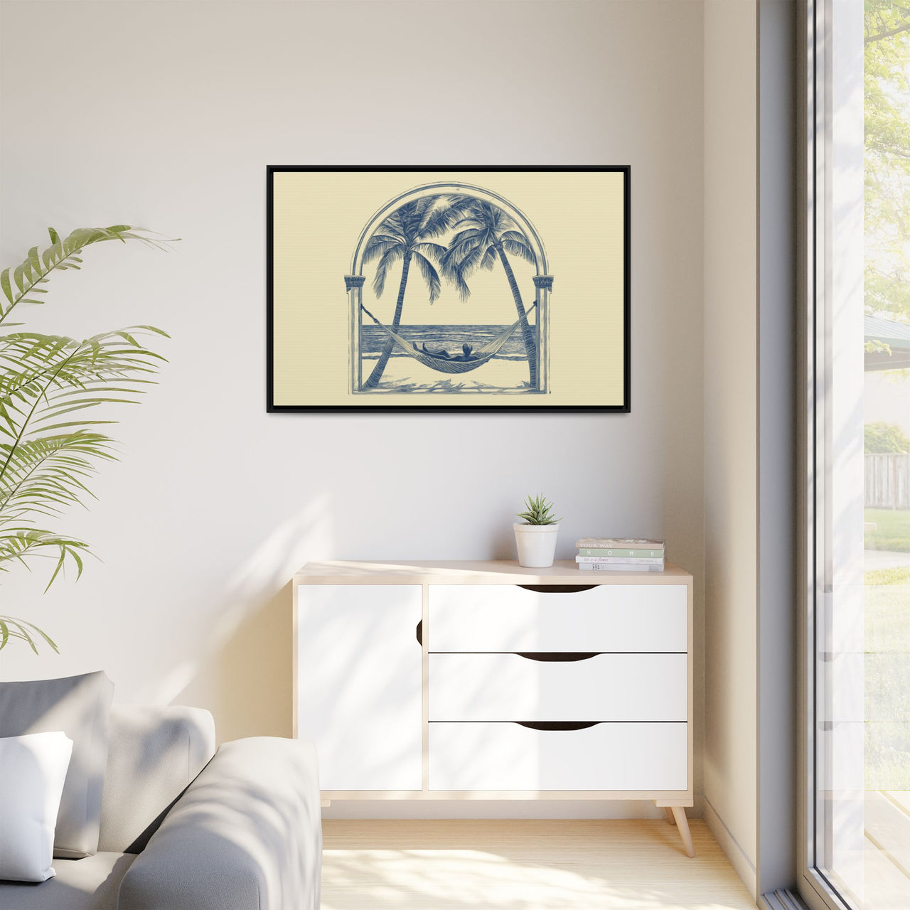 Palm Retreat Hammock Canvas Wall Art with Frame