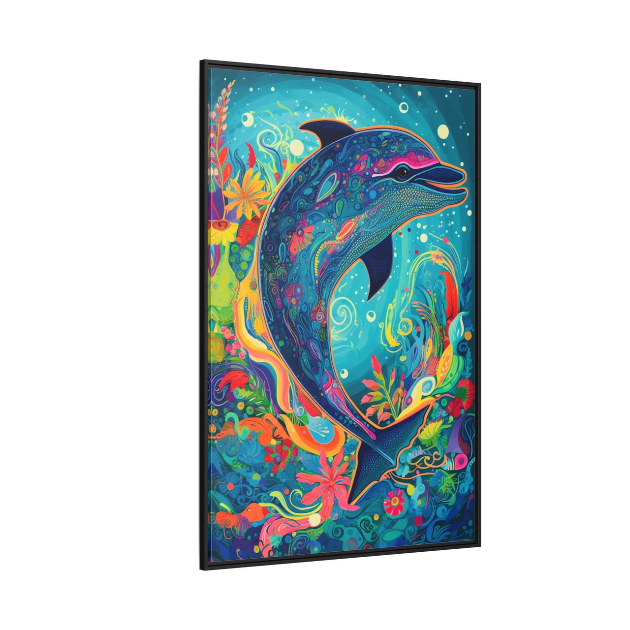 Ocean Bloom Dolphin Canvas Wall Art with Frame