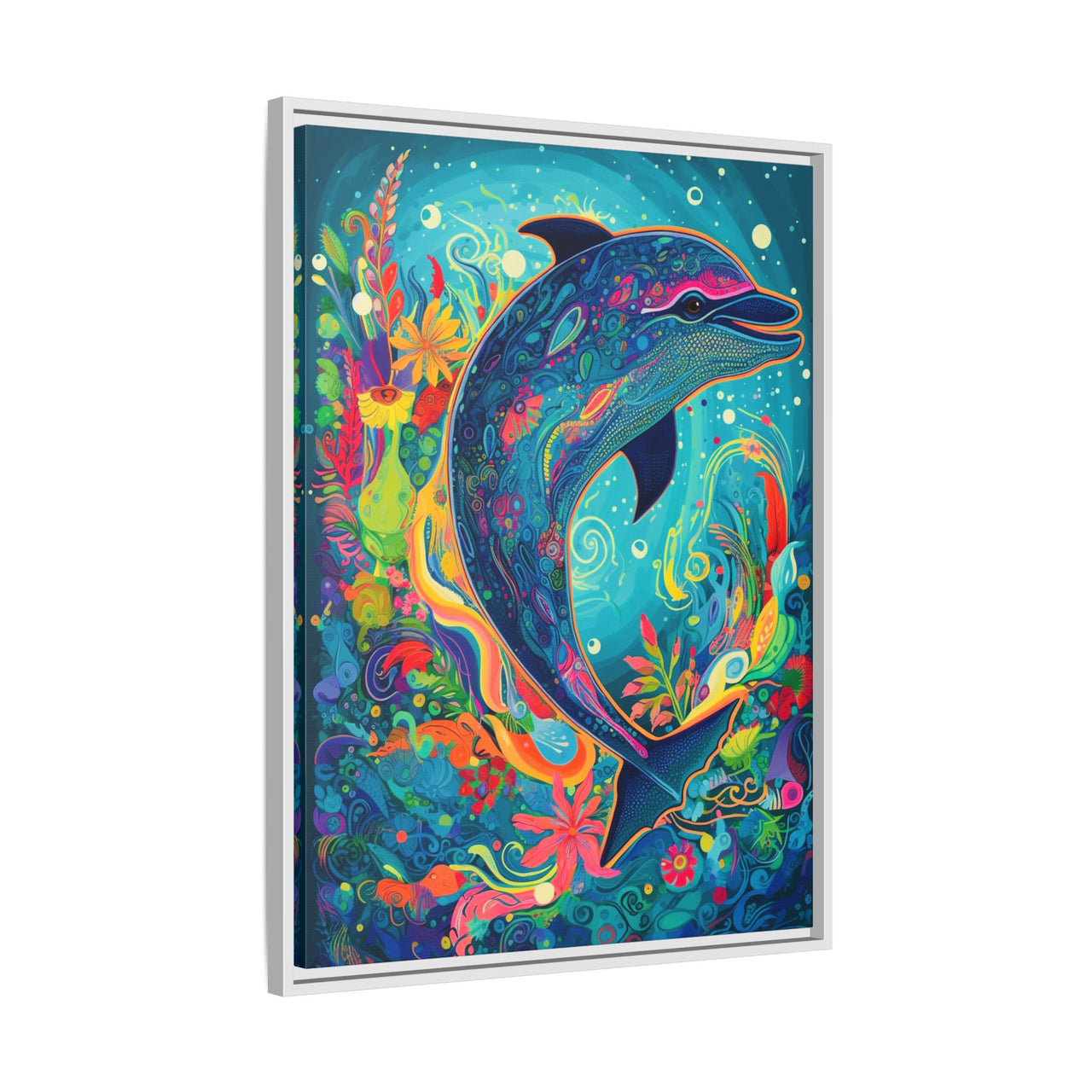 Ocean Bloom Dolphin Canvas Wall Art with Frame