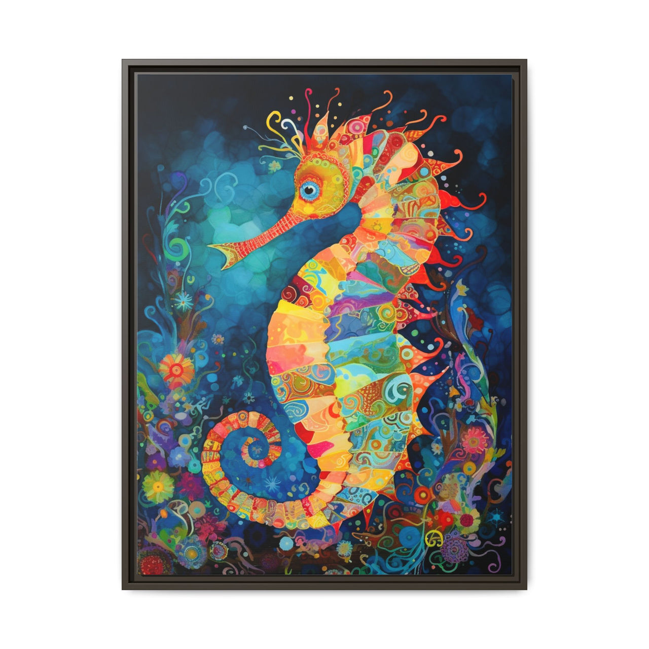 Coral Carnival Seahorse Canvas Wall Art with Frame