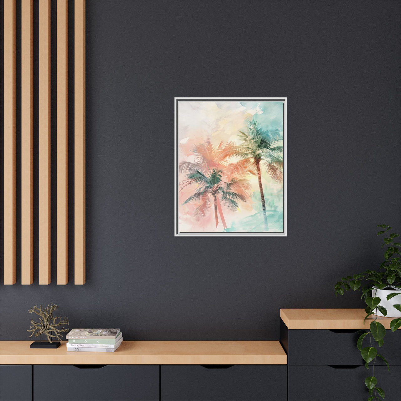 Palm Glow Canvas Wall Art with Frame