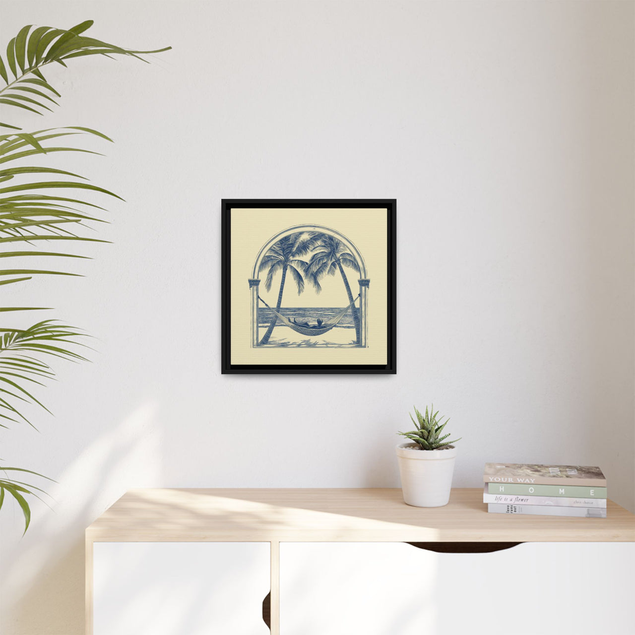 Palm Retreat Hammock Canvas Wall Art with Frame