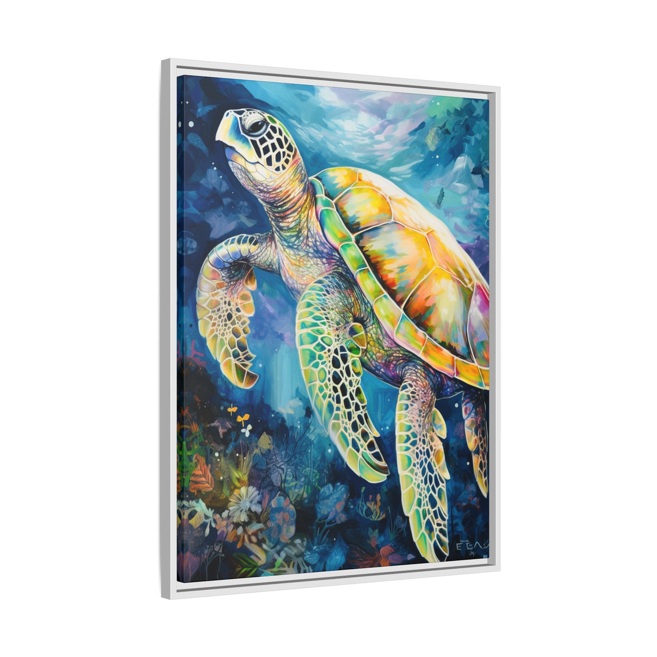 Gliding Turtle Canvas Wall Art with Frame