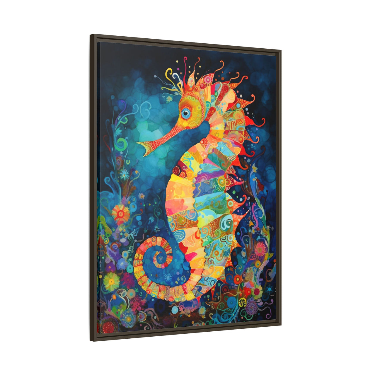 Coral Carnival Seahorse Canvas Wall Art with Frame