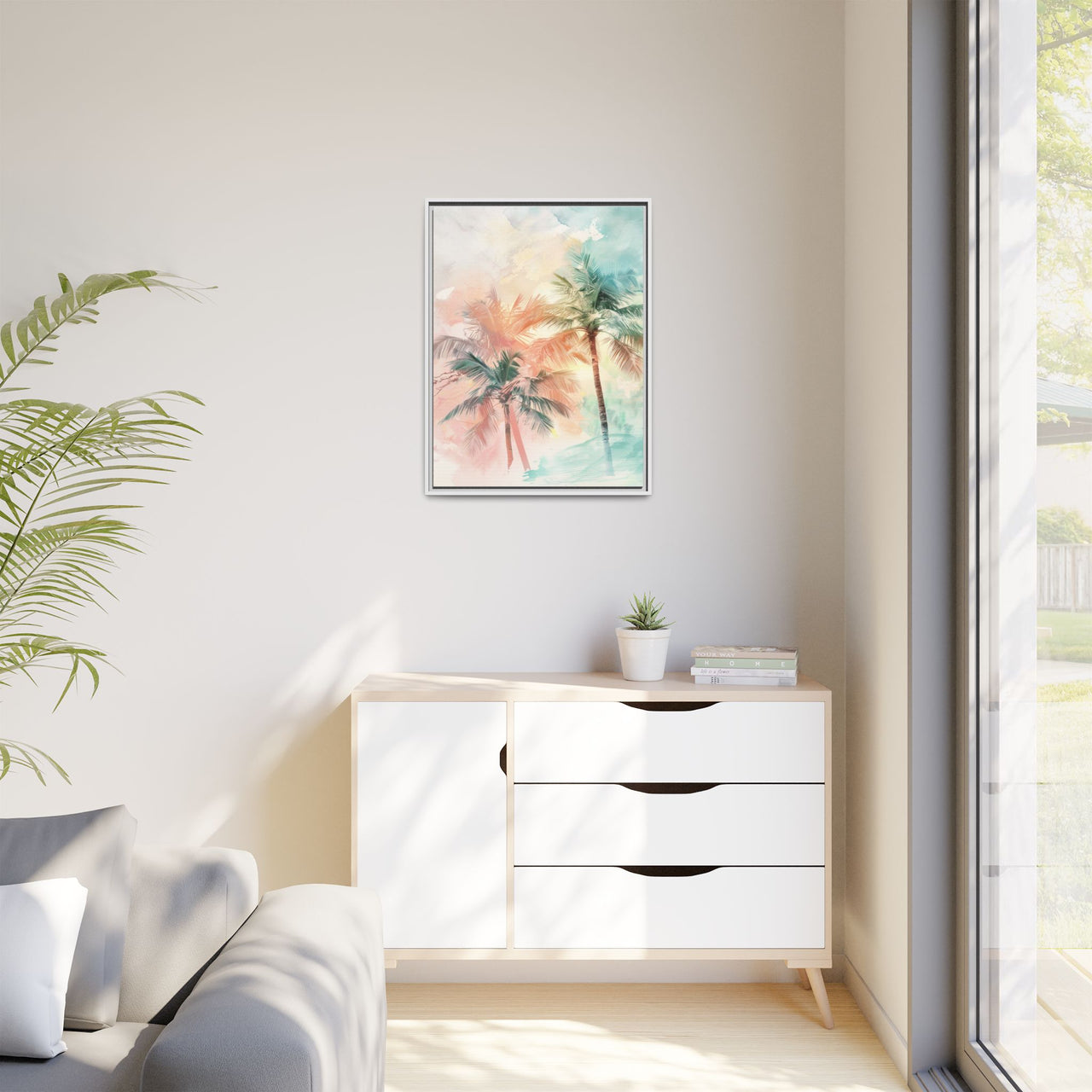 Palm Glow Canvas Wall Art with Frame