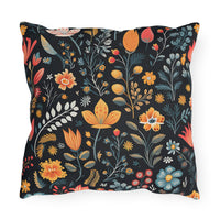 Thumbnail for Floral-patterned pillow with colorful flowers on a black background