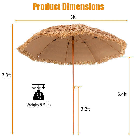 8 Feet Patio Thatched Tiki Umbrella Hawaiian Hula Beach Umbrella-2