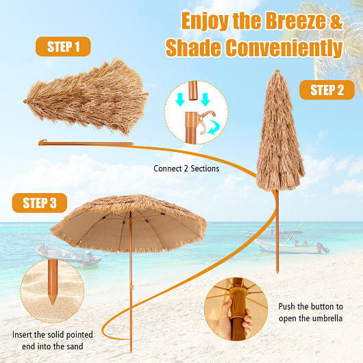 8 Feet Patio Thatched Tiki Umbrella Hawaiian Hula Beach Umbrella-3