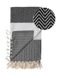 Thumbnail for ZAYA Hammam Towel, Beach Towel, Pestemal - Black / White-1