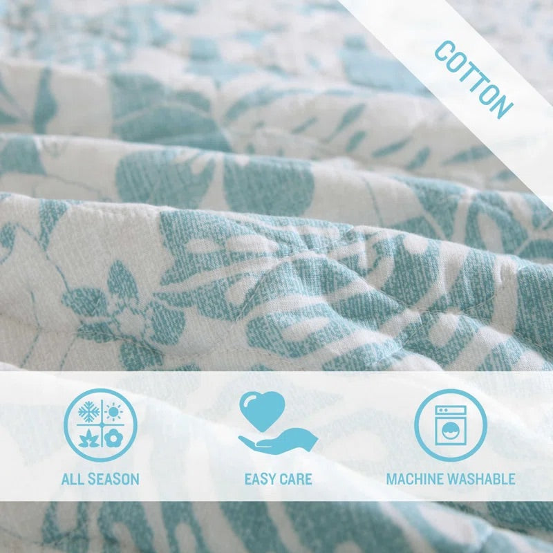 Laguna Shores Reversible Cotton Quilt Set – King Quilt + 2 Shams
