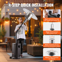 Thumbnail for Propane Patio Heater 50000BTU Tall Hammered w/Wheels Outdoor Silver Gray-4